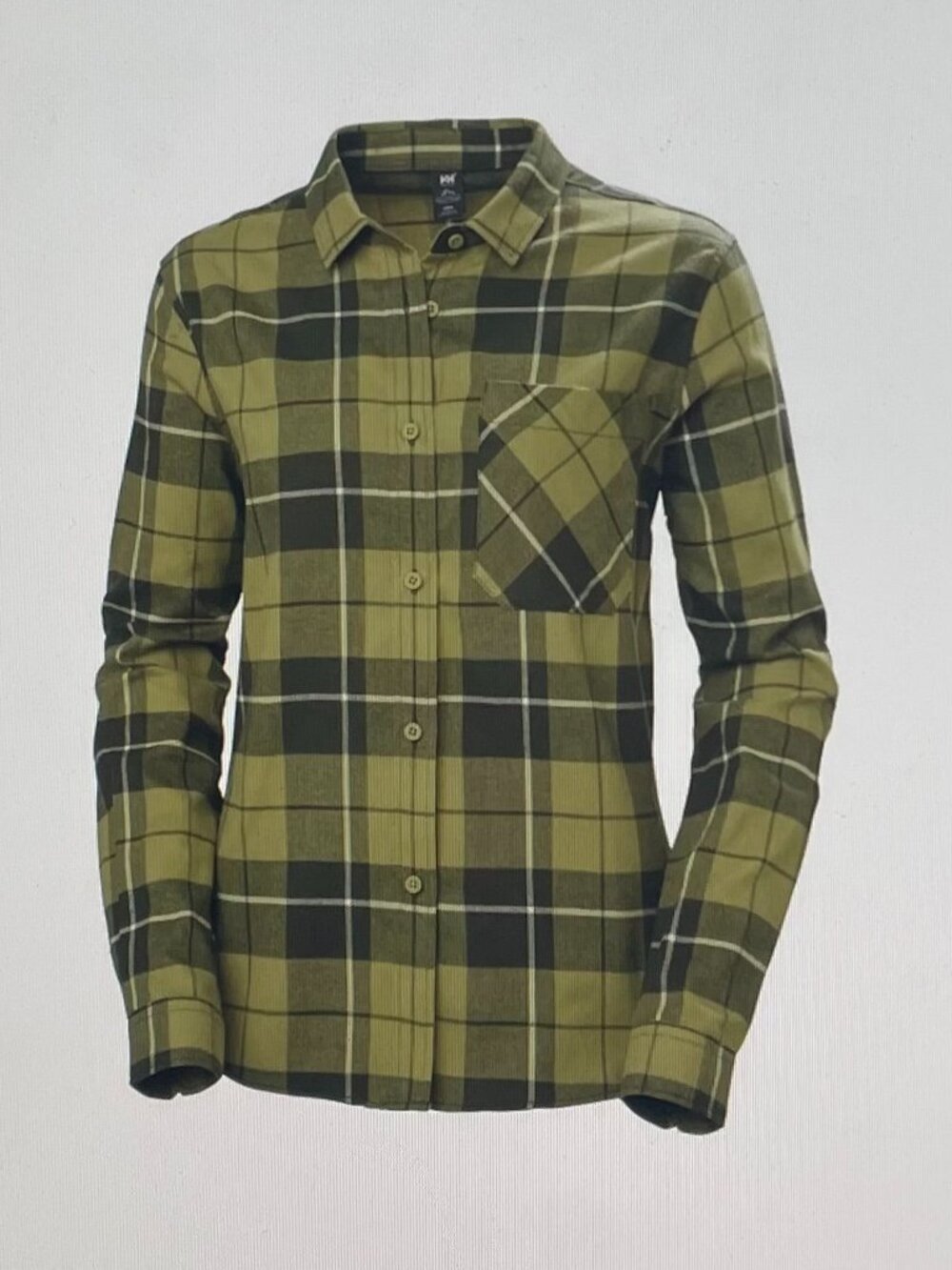 HH Helly Hansen Womens Lokka Organic Flannel Shirt Sage Plaid Size S/P